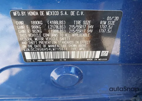 2020 Honda Hr-V Awd Ex from USA, damaged, VIN 3CZRU6H54LM715874